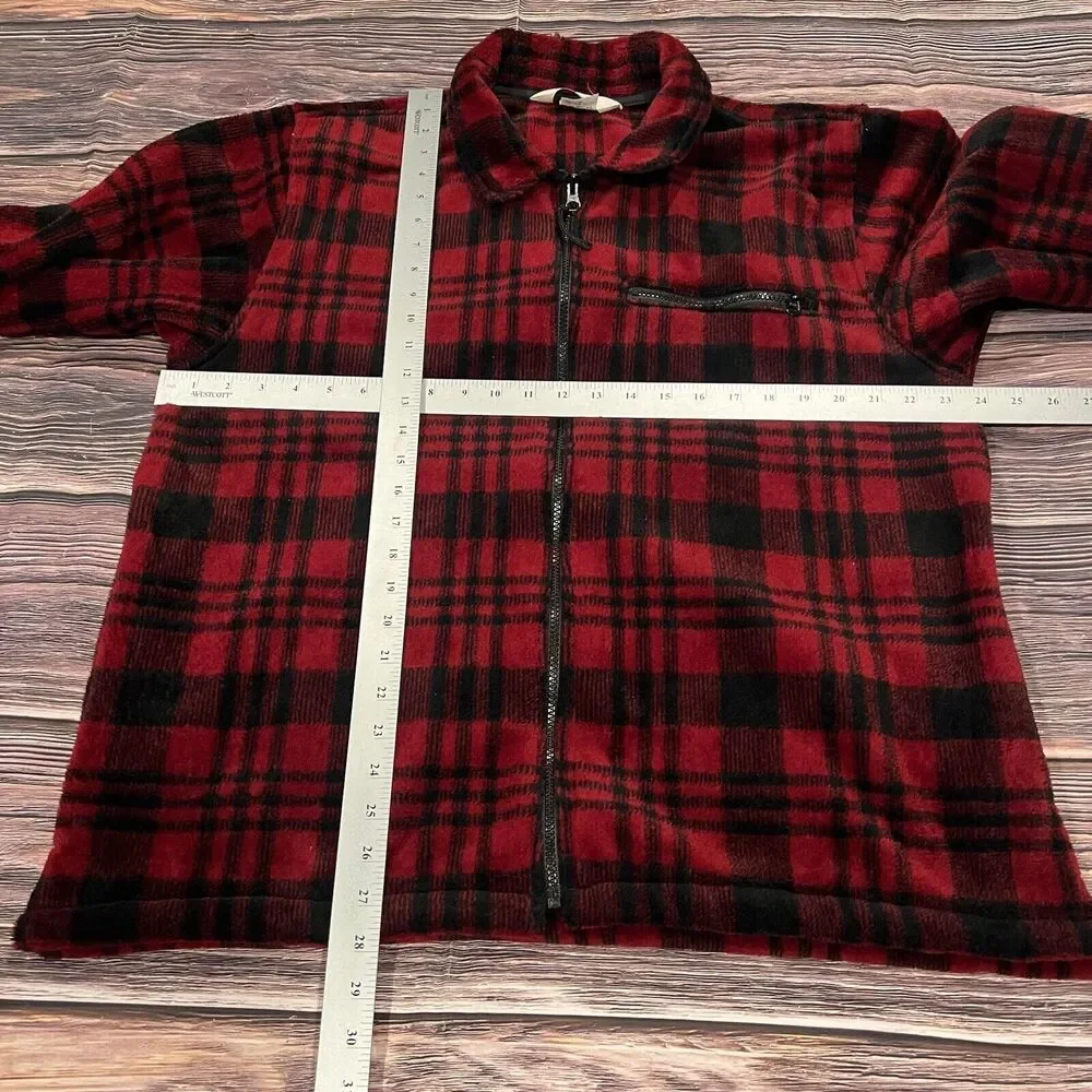 Vintage LL Bean Women Red Plaid Flannel Jacket Full Zip Long Sleeve Large‎ USA